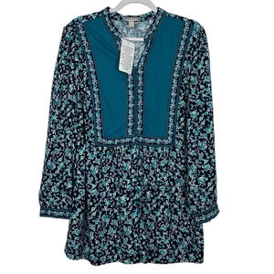 Woman Within New‎ Women’s 14/16 M Button-Front Mixed Print Tunic Top